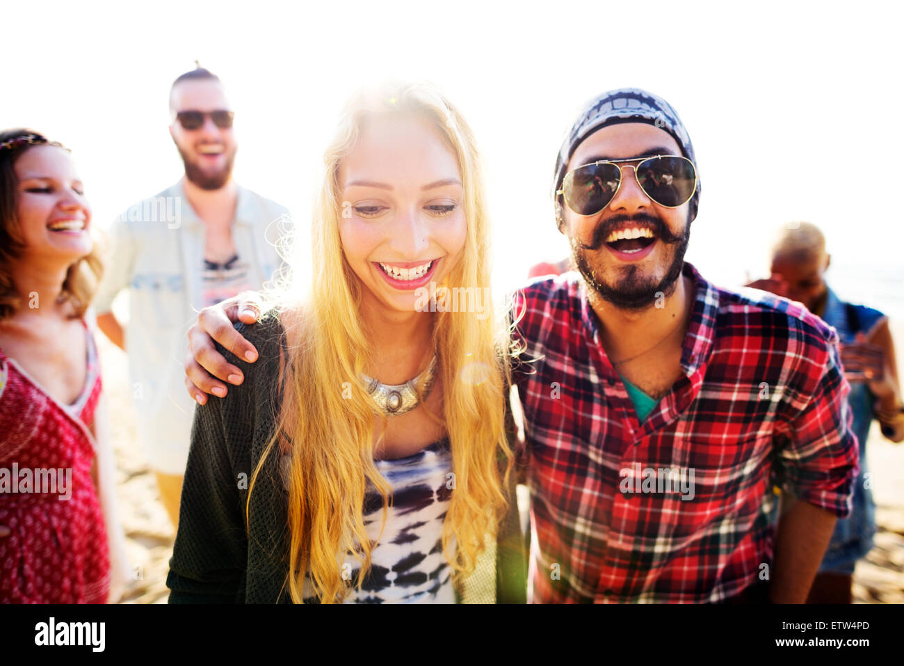 Friendship Bonding Relaxation Summer Beach Happiness Concept Stock Photo