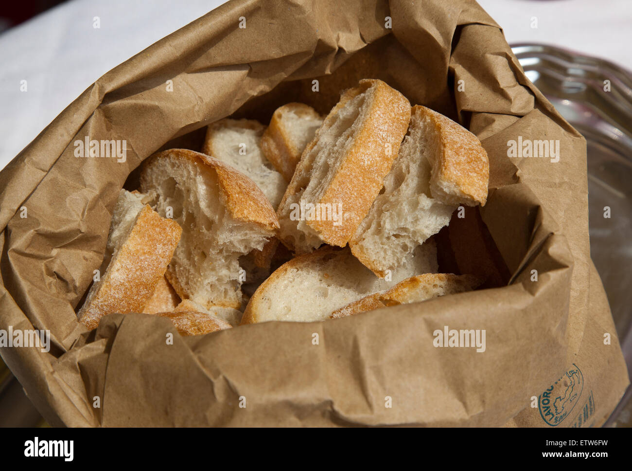 slices of bread in organic paper bag Stock Photo Alamy