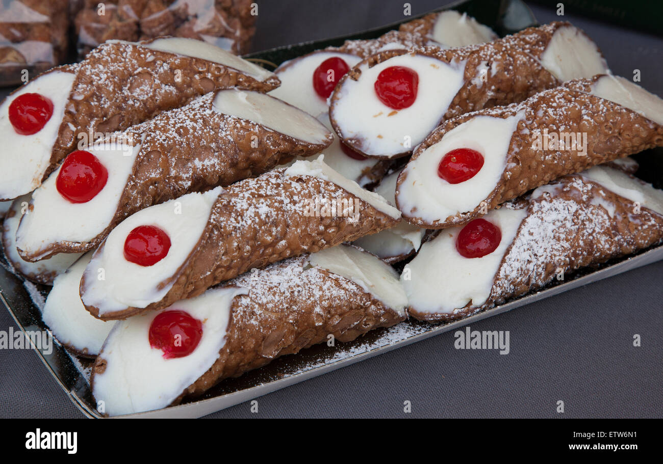 Typical Sicilian (Italy) sweet called cannoli or "cannolo siciliano" Stock Photo
