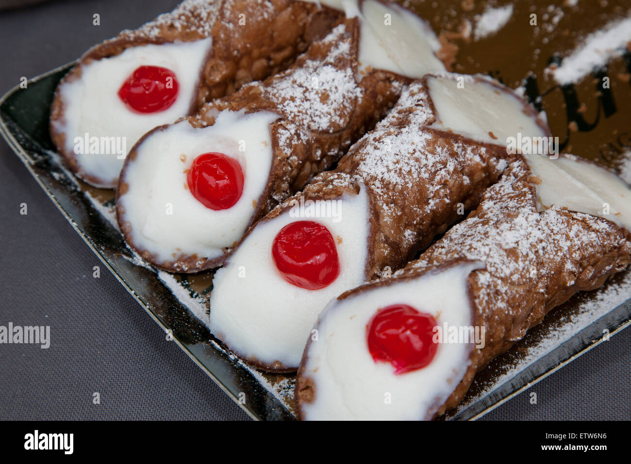 Typical Sicilian (Italy) sweet called cannoli or 'cannolo siciliano' Stock Photo