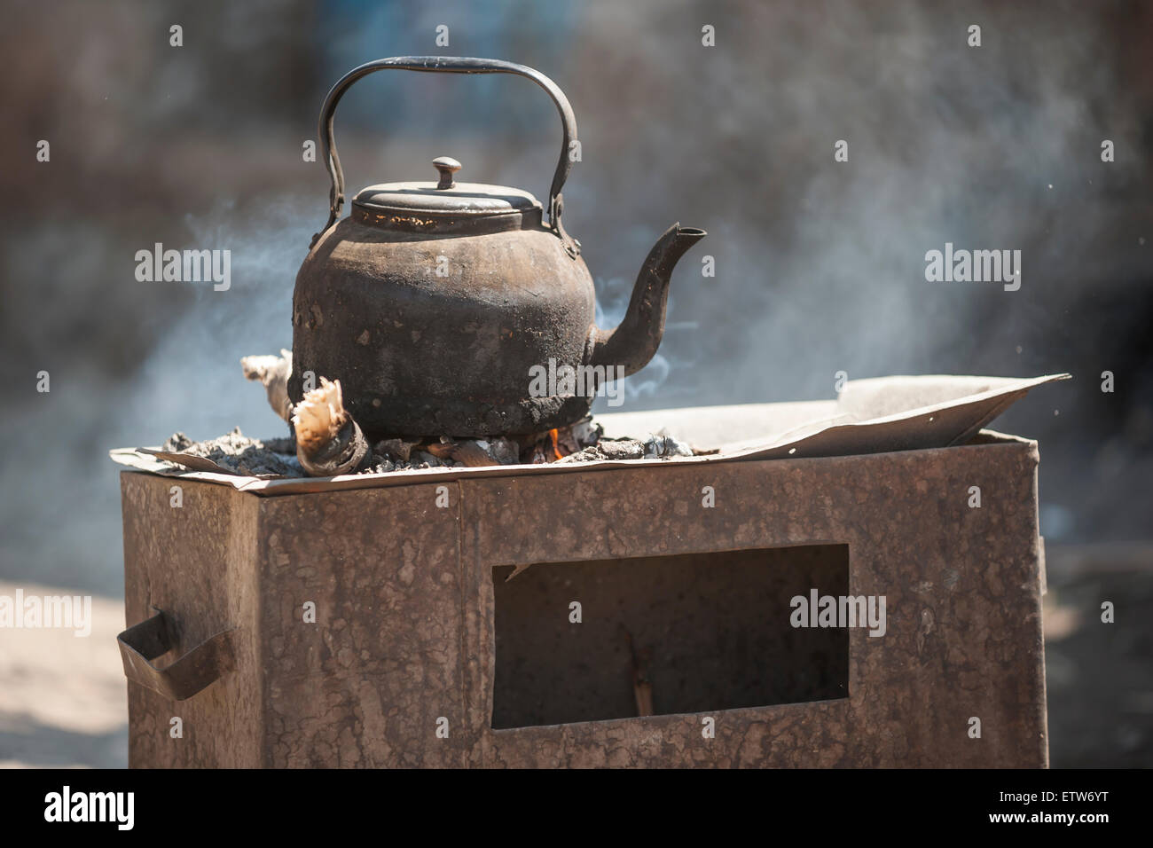 Ethiopia, Coffee kettle on stove Stock Photo Alamy