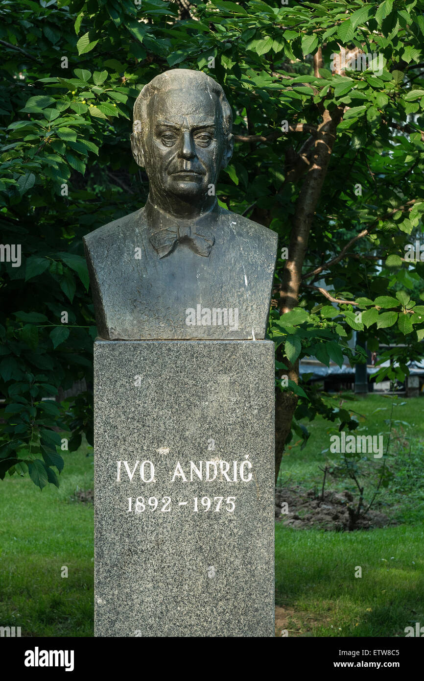 The bust of Ivo Andric in trg oslobodenja Aljia Izetbegovic in Sarajevo Stock Photo