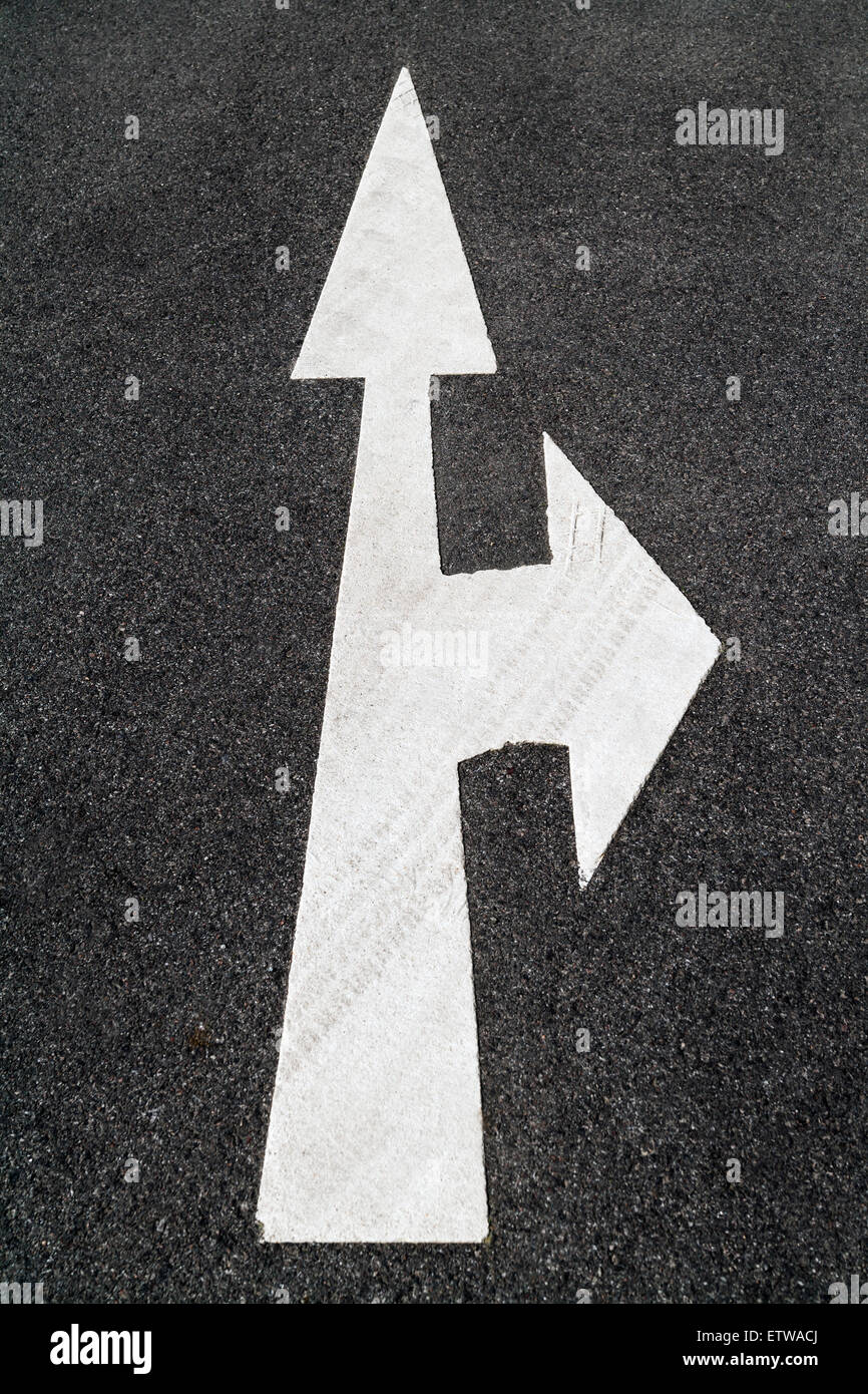 Road marking, Arrows, right and straight ahead Stock Photo