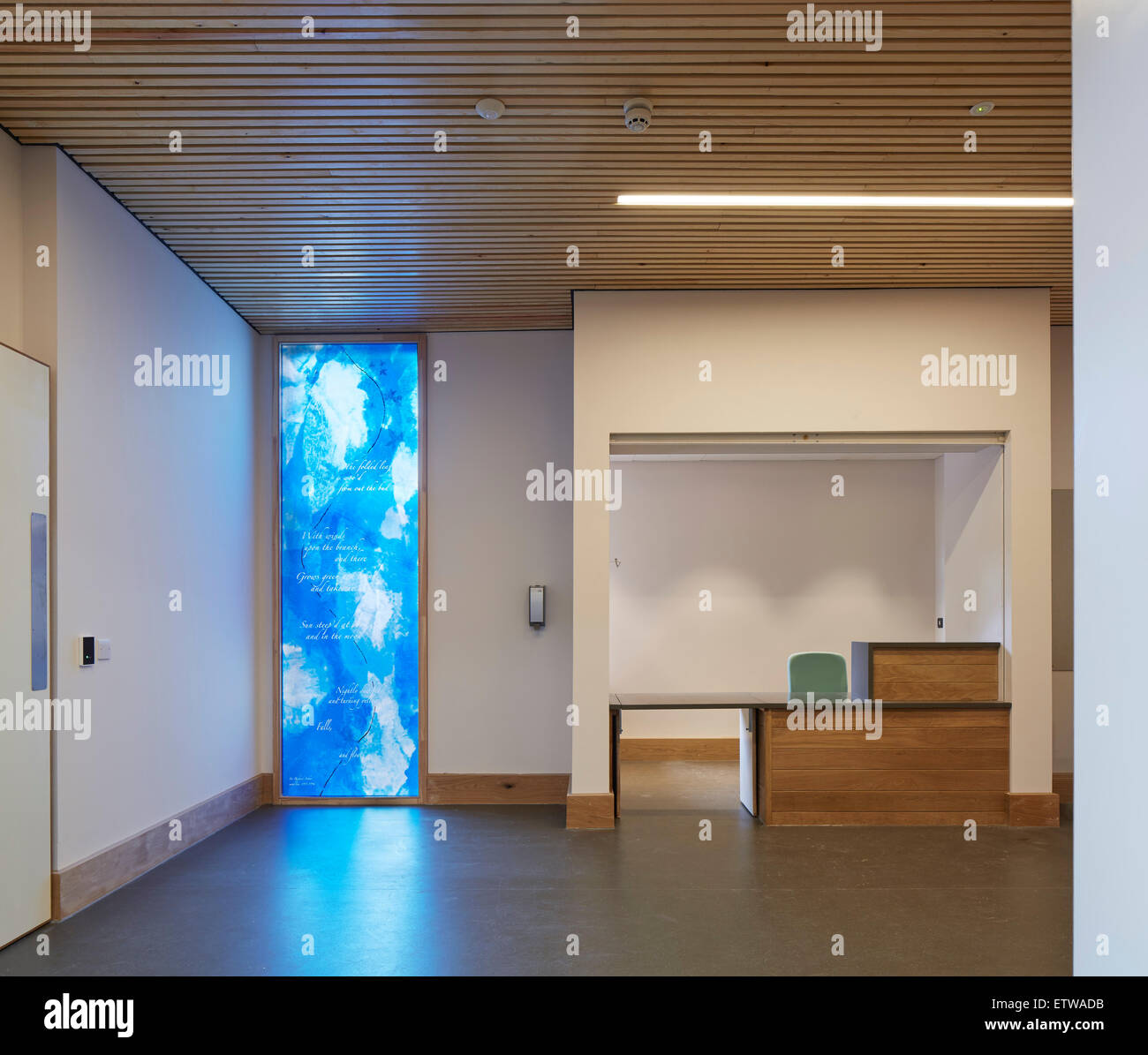 Inpatient wing reception with stained glass window. St Michael's