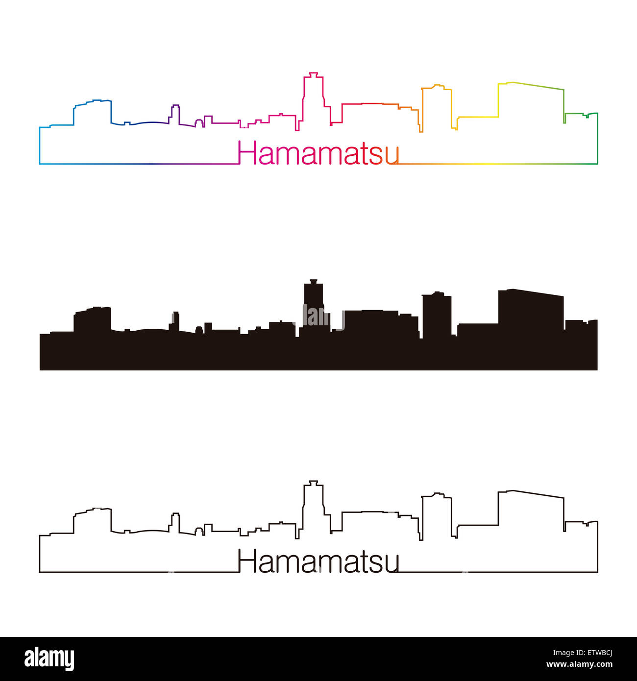 Hamamatsu skyline linear style with rainbow in editable vector file Stock Photo
