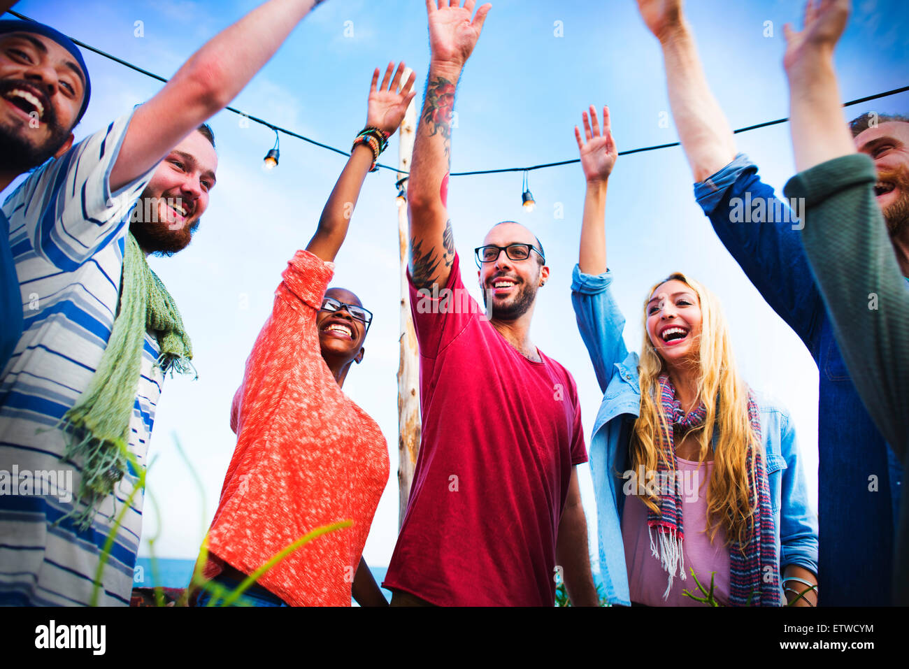 Beach Party Dinner Friendship Happiness Summer Concept Stock Photo