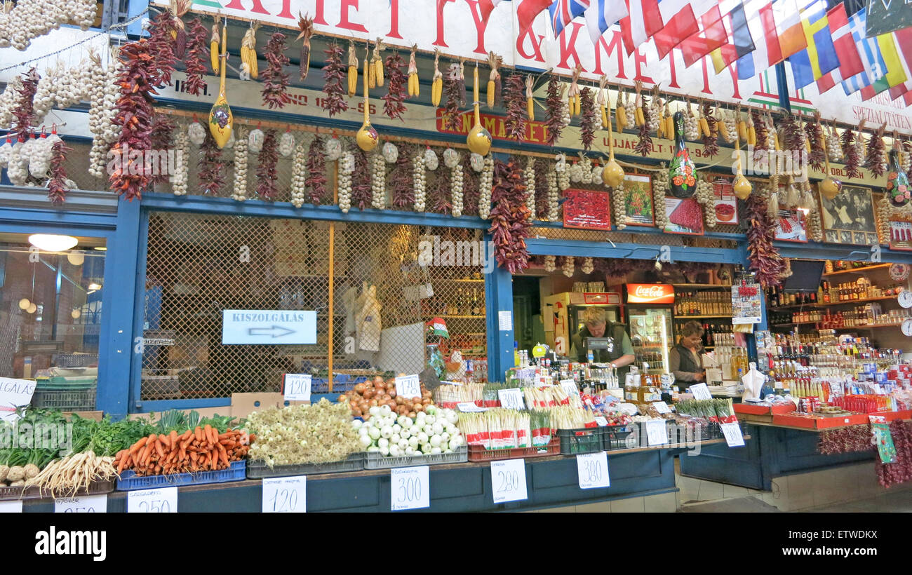 shop of hungarian products in Central market Budapest Hungary Stock Photo