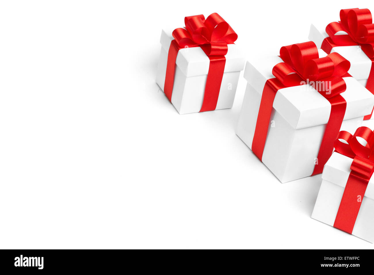 White gift box with red ribbon bow Stock Photo - Alamy