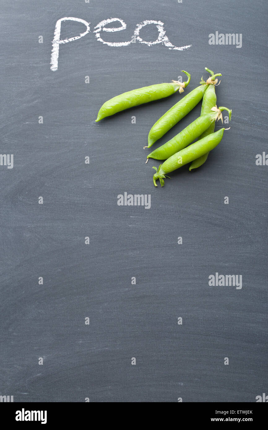 the green peas on chalkboard Stock Photo