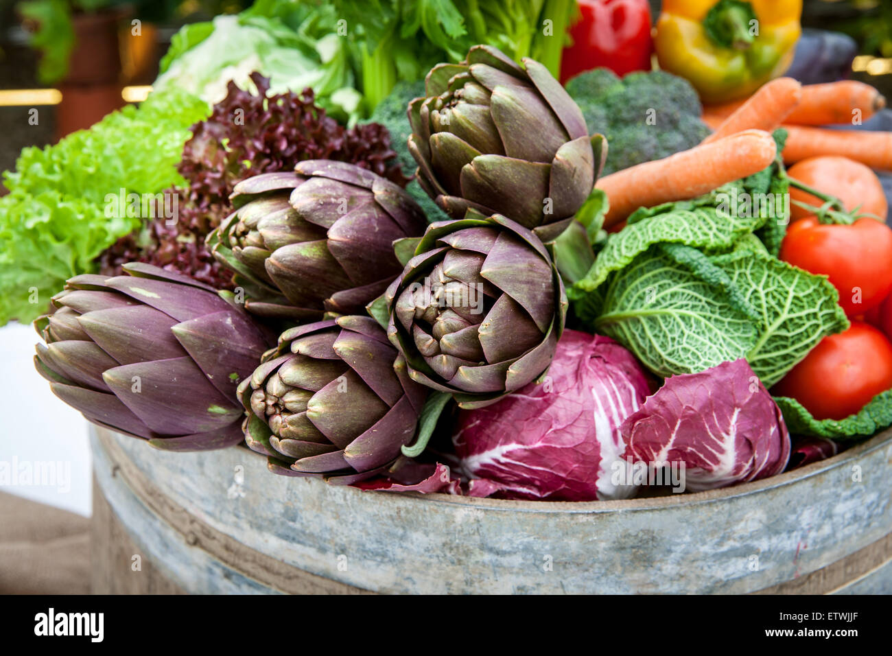 organic, vegetables, vegetarian, artichoke, lettuce, tomatoes, Tuscany, Stock Photo