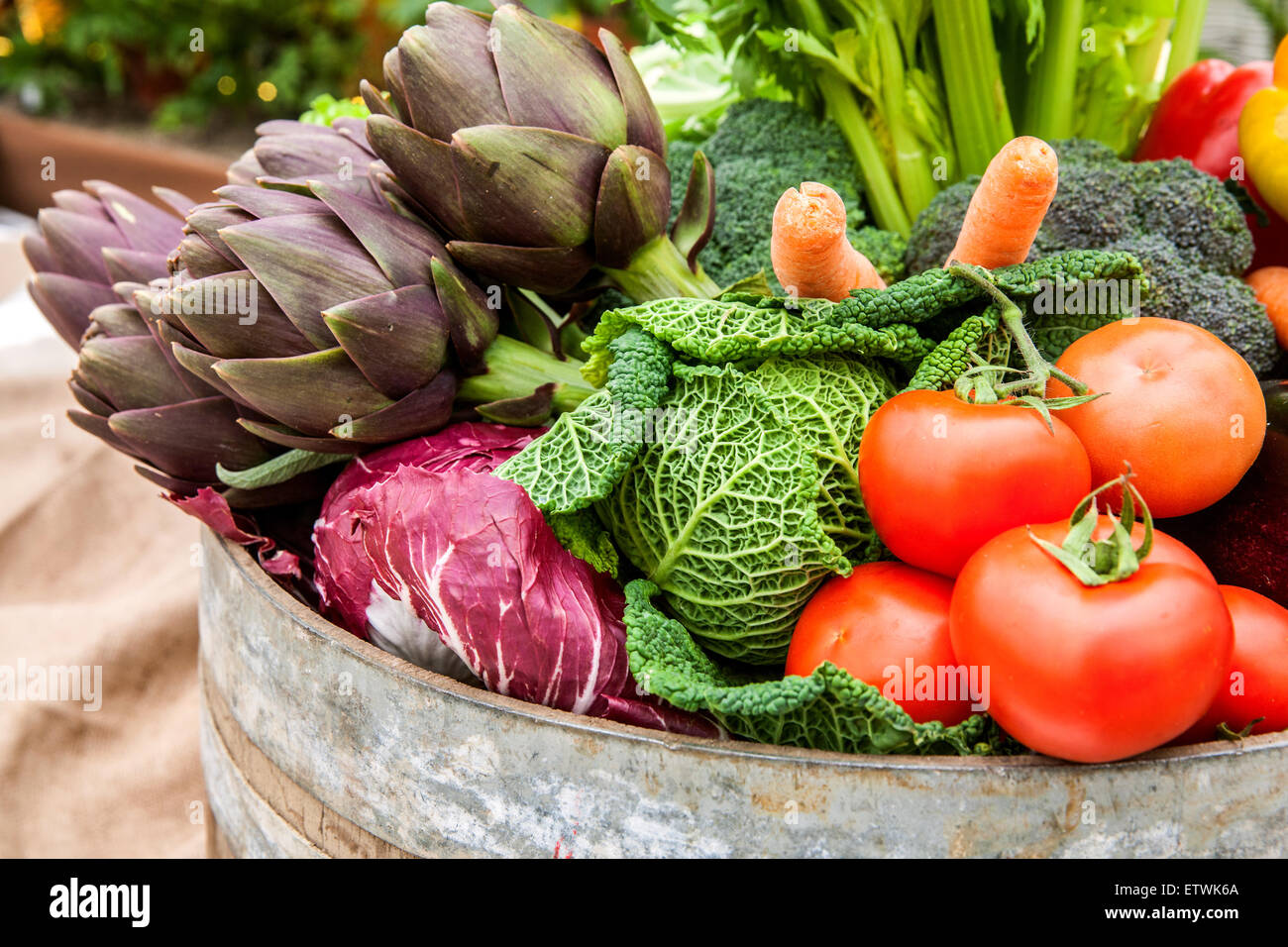 organic, vegetables, vegetarian, artichoke, lettuce, tomatoes, Tuscany Stock Photo