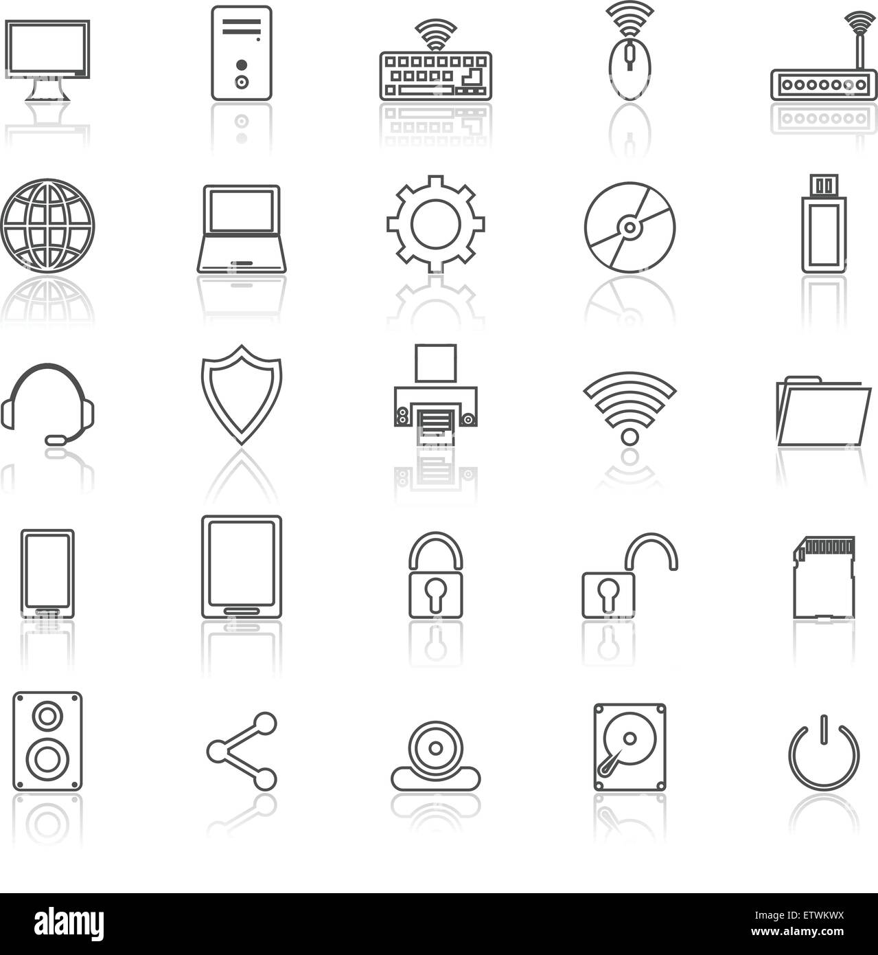 Computer line icons with reflect on white, stock vector Stock Vector ...