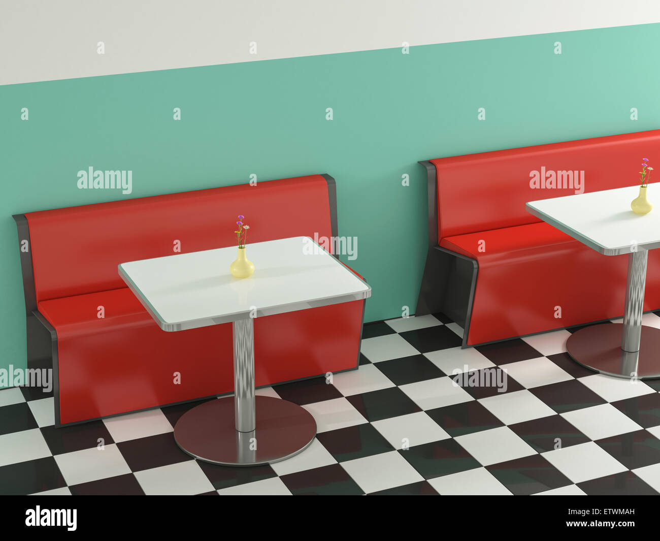 Interior of American Diner, 3D Rendering Stock Photo