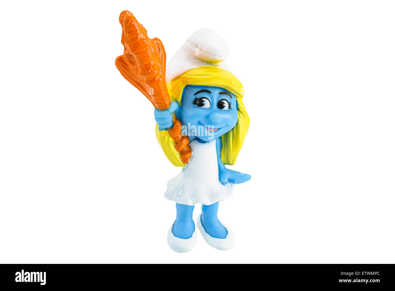 Bangkok,Thailand - February 17, 2014: Smurfette is a female Smurf who was created by Gargamel toy figure model character from Th Stock Photo