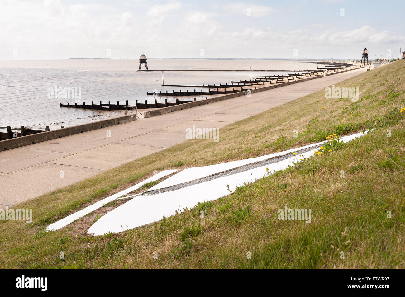 iconic metal sailing ship design on grass bank verge at Dovercout bay Stock Photo