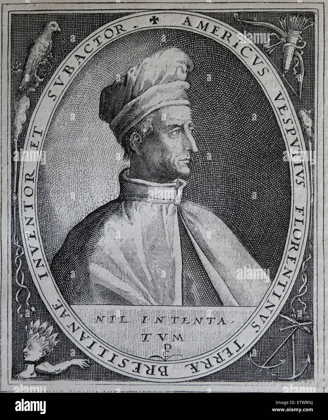 Amerigo Vespucci (1454-1512). Italian explorer, financier, navigator and cartographer. Engraving. Stock Photo