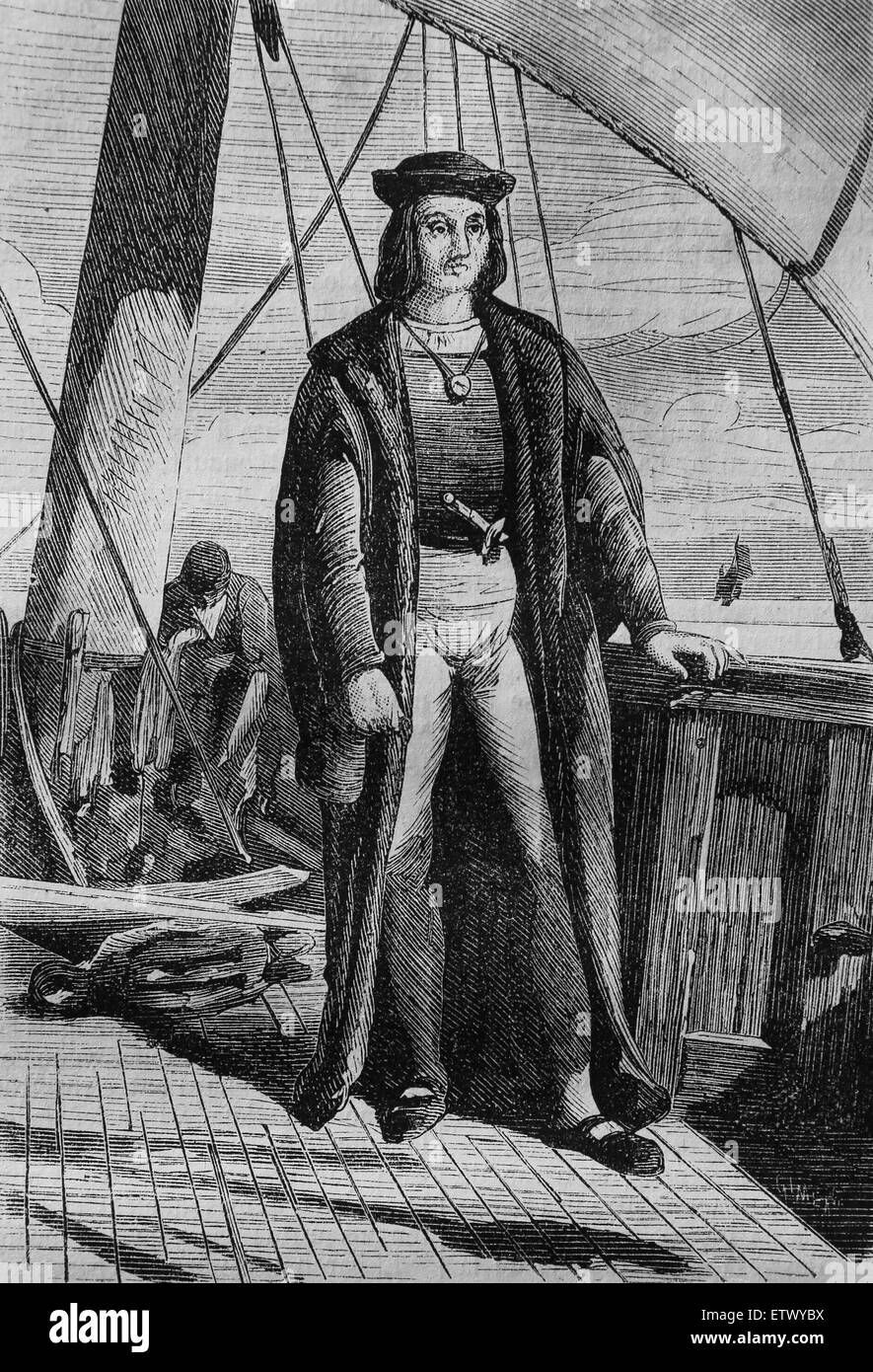 Christopher Columbus (1450-1506). Explorer, navigation and colonizer. Discoverer of the New World. Engraving. 19th century. Stock Photo