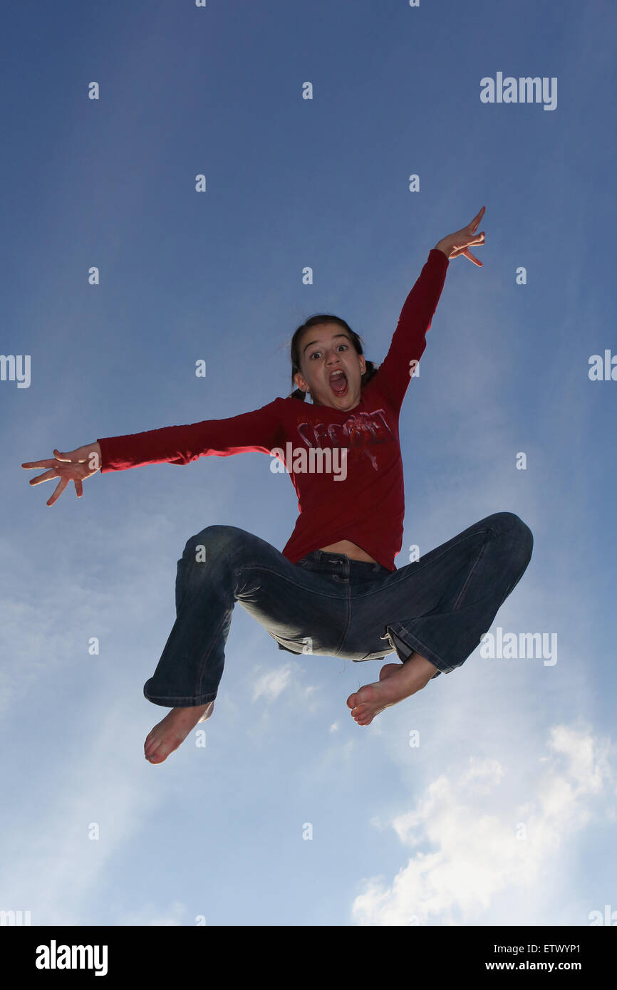 Werl, Germany, girl making a caper Stock Photo