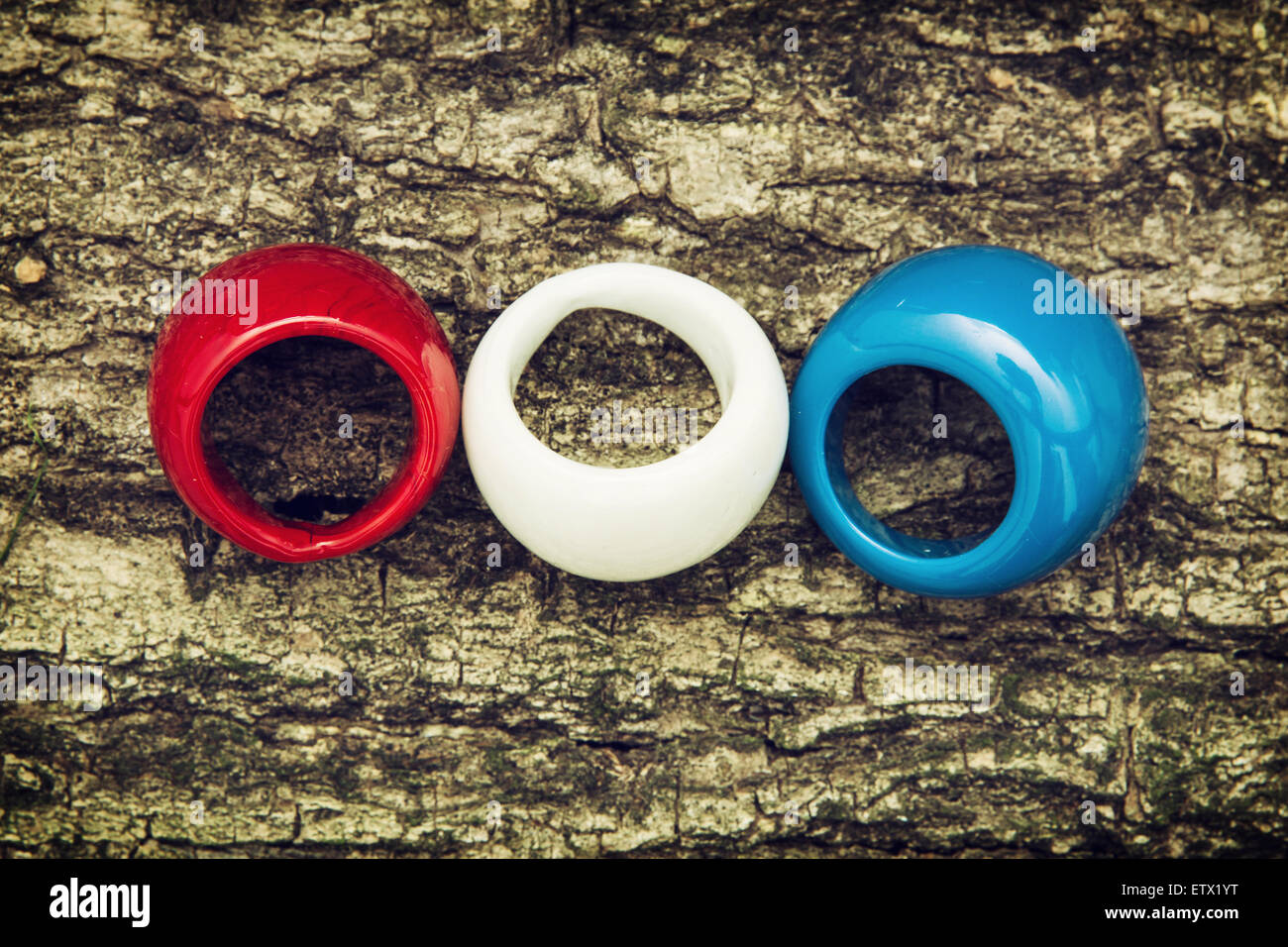 Three colored rings on the tree bark Stock Photo - Alamy