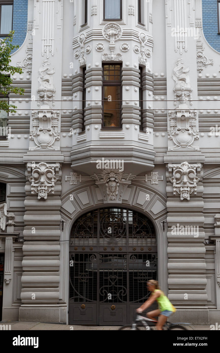 Girl On Bicycle, Facade Of Art Nouveau (Jugendstil) Building At 10b ...