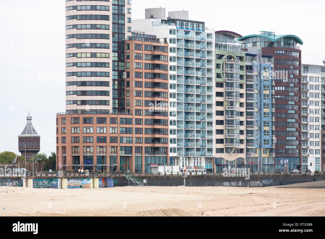 Europe, Netherlands, Zeeland, Vlissingen on the island Walcheren, high-rise buildings at the Boulevard at the beach, hotels and  Stock Photo