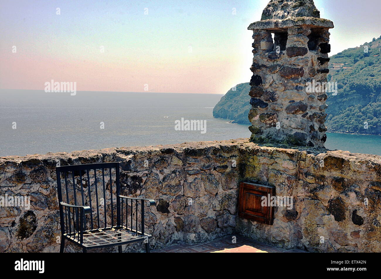 Aragonese Castle beatiful floor and old chair from Ischia Stock Photo