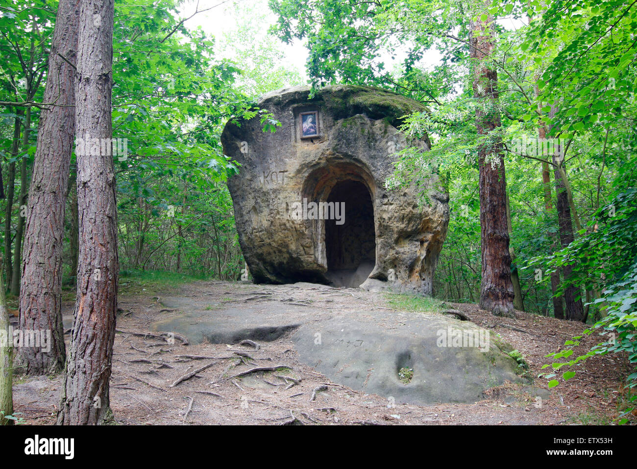 The Chapel of Mary Magdalene - chapel carved from a single piece of a huge sandstone boulder Stock Photo