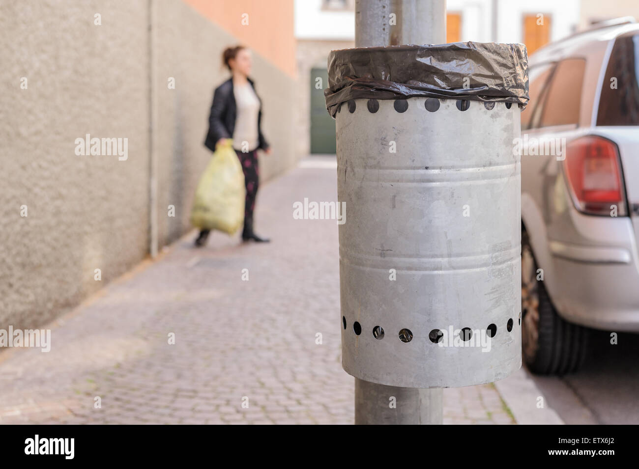 Trash metal gray for the collection of waste of the road Stock Photo ...