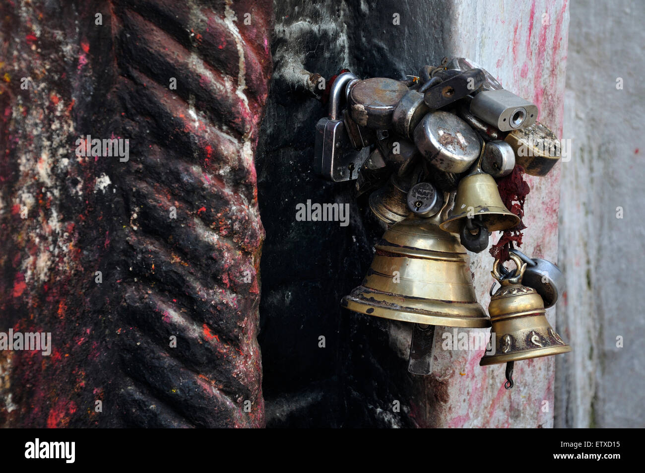 Bell and Locks. Detail from Nepalese Hindu Shrine Stock Photo