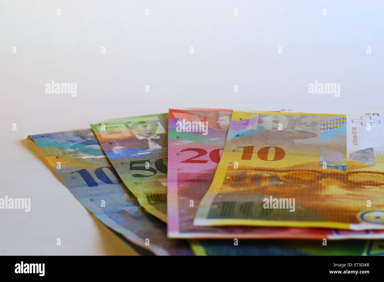 Paper currency as money swiss francs background Stock Photo