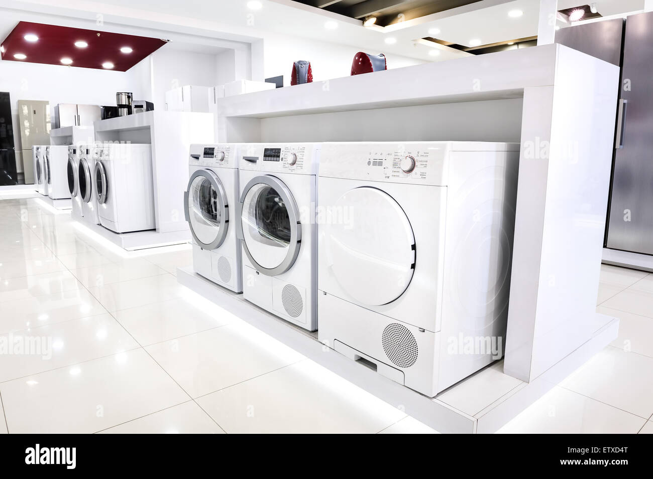 washing machines in appliance store Stock Photo