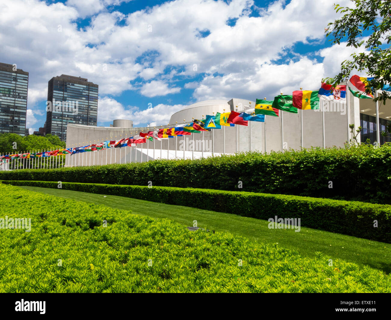Nation Flags, United Nations Headquarters, NYC Stock Photo