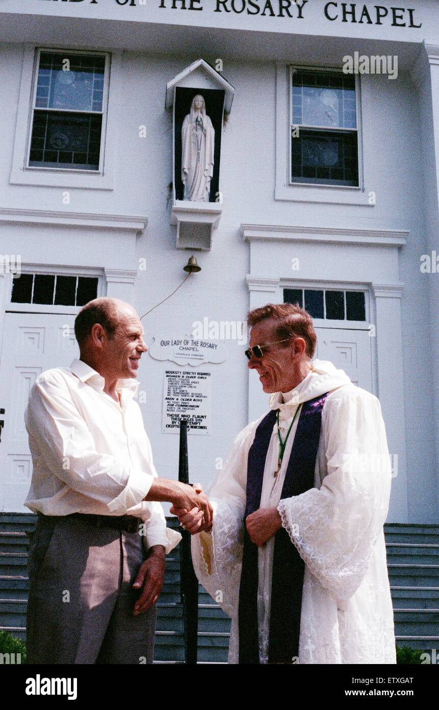 William Ramsey from Southend-on-Sea in the UK who was exorcised by Bishop Robert McKenna at 'Our Lady of the Rosary Chapel' in Monroe, Fairfield County, Connecticut, USA. 28th July 1989. Stock Photo