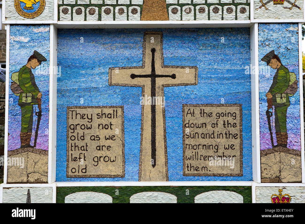 UK, England, Derbyshire, Eyam, Town End, First World War memorial well dressing Stock Photo