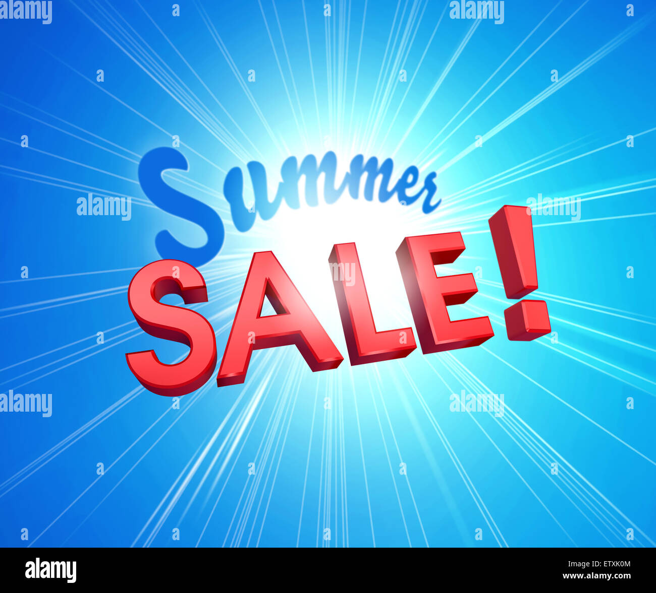 Summer sale letters upon explosive white light Stock Photo