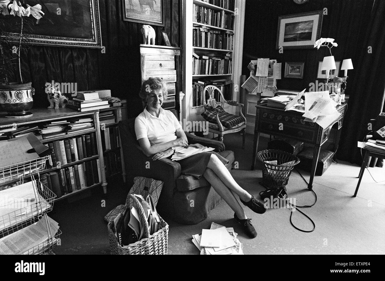 Deborah Cavendish, Duchess of Devonshire, pictured in her study at Chatsworth House, Derbyshire. 30th June 1976. Stock Photo