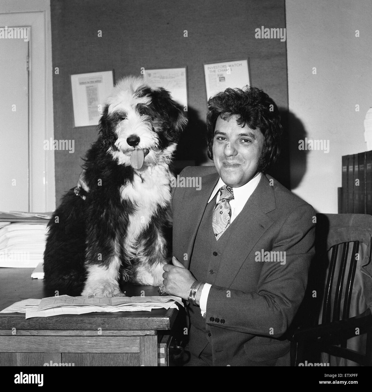 One man (Bob) and his dog (William). William of Arethyn is no sleeping dog when it comes to investments. The Old English Sheepdog owned by American investment adviser Bob Beckman has made over ¿1200 profit on the London Stock Exchange in the past six week Stock Photo