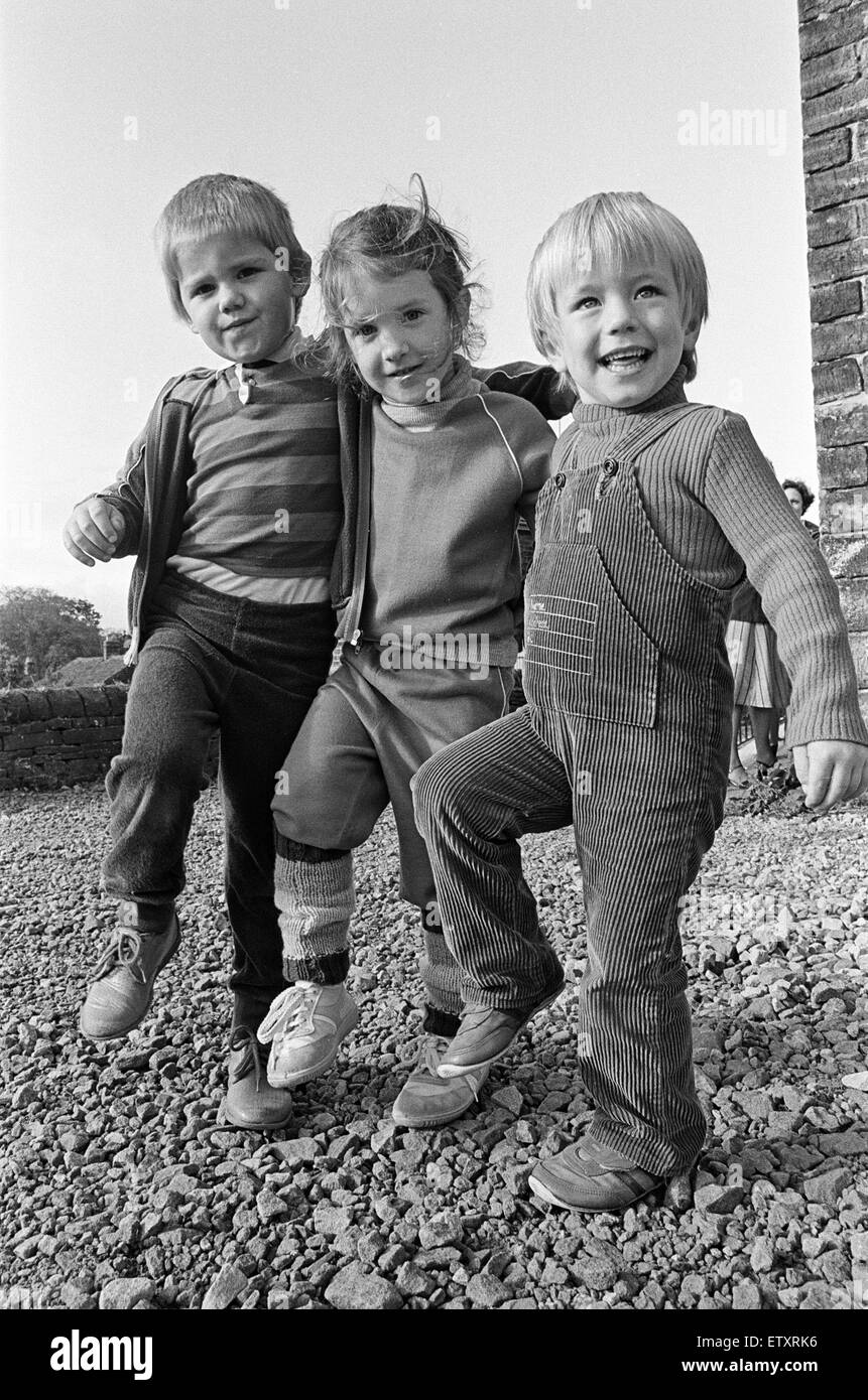 Ready for the off - these youngsters were among 30 children who went on a sponsored walk this morning organised by Shelley Pre-School Playgroup. From left are Ben Watson, Susanne Hayes and Matthew Poole. The children, all three or four years old, walked 1 Stock Photo