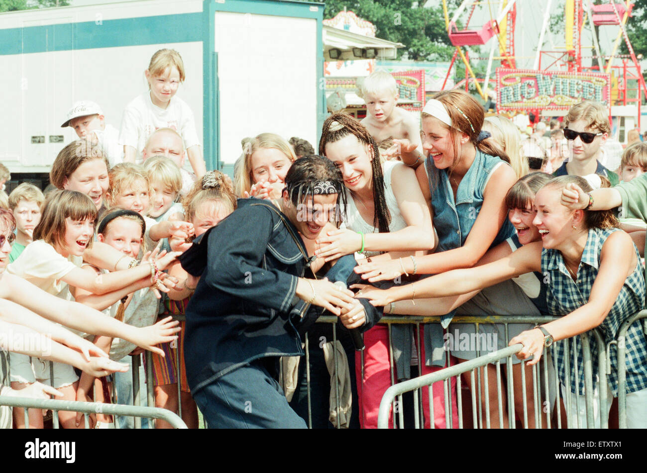 Peter Andre, performs at Fun Day, Stewart Park, Marton, Middlesbrough, England, 20th August 1995. Stock Photo