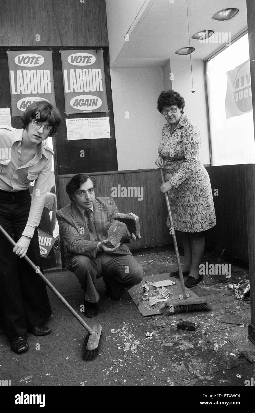 Labour Headquarters damaged during demonstrations, Ladywood, Birmingham, 15th August 1977. By-election, to be held on 18th August 1977. Stock Photo