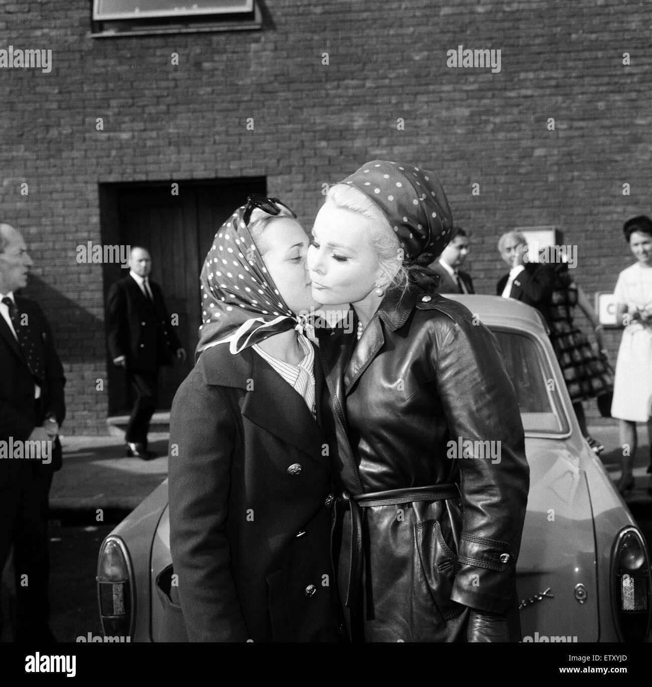 Zsa Zsa Gabor at London Airport with her daughter Francesca Hilton, after flying from from Nice, en route to Los Angeles. 7th August 1964. Stock Photo