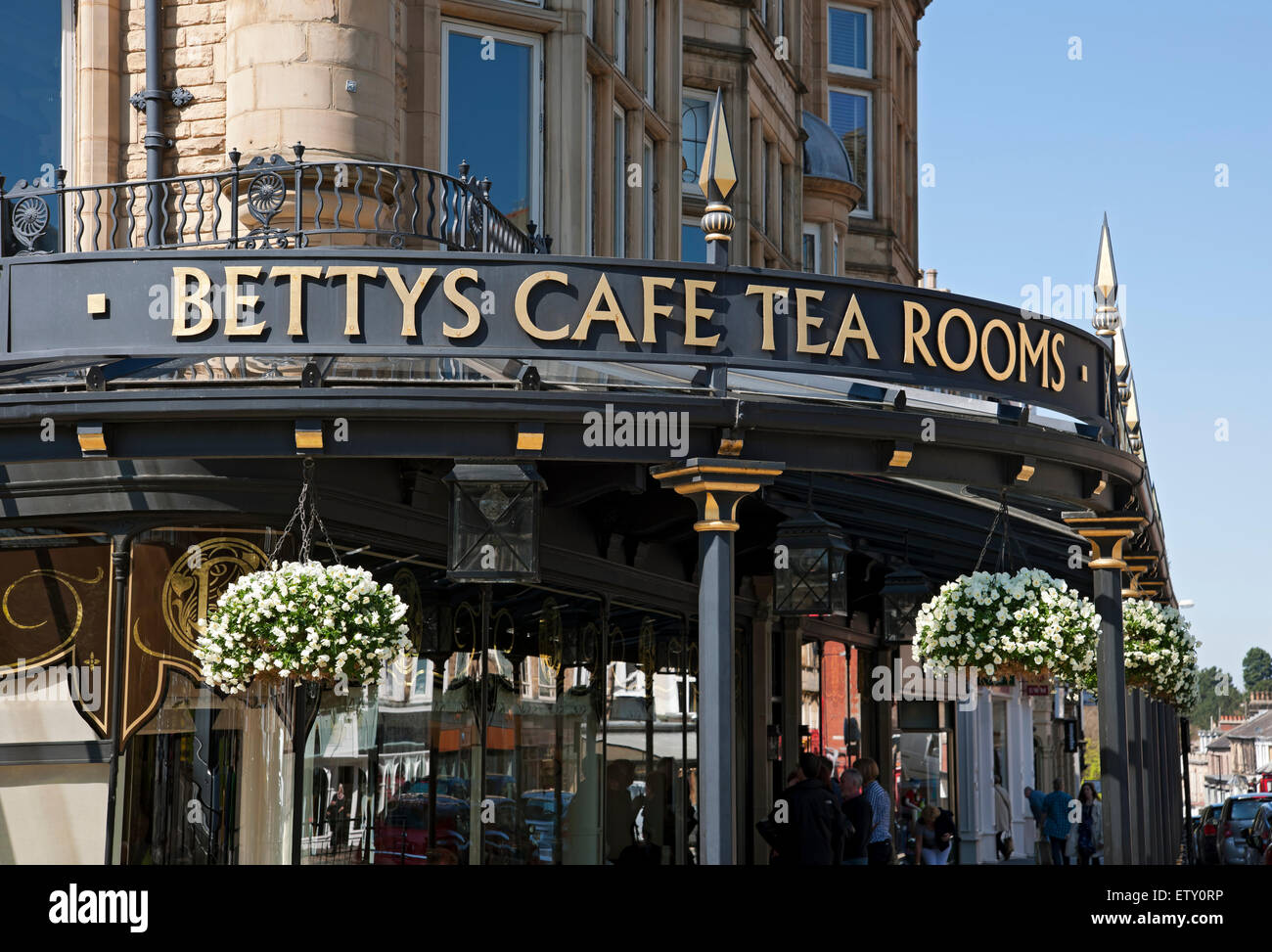 Bettys cafe restaurant and tea rooms exterior in spring Harrogate North Yorkshire England UK United Kingdom GB Great Britain Stock Photo