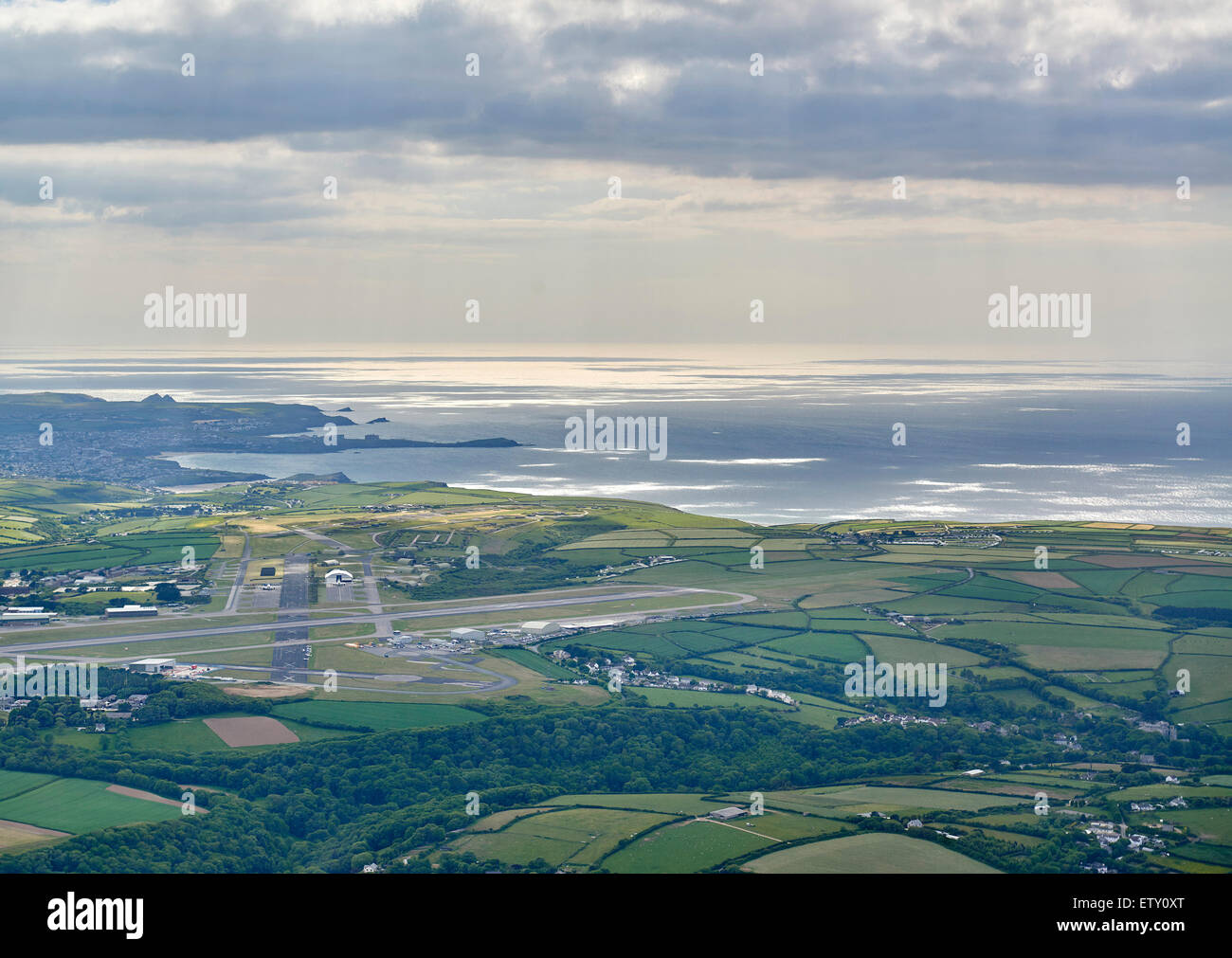 Newquay airport, South West England, shot from the air Stock Photo
