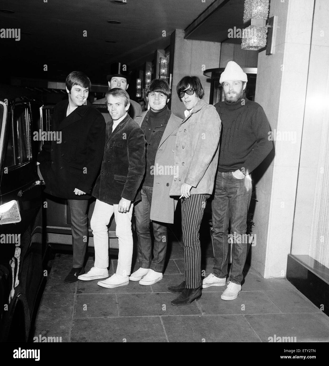 The Beach boys, Carl Wilson, Al Jardine, Bruce Johnston, Dennis Wilson and Mike Love, arrived in London yesterday for a week's tour. Carl Wilson was reported last week to have been refused permission to visit Britian because he was accused of failing to r Stock Photo