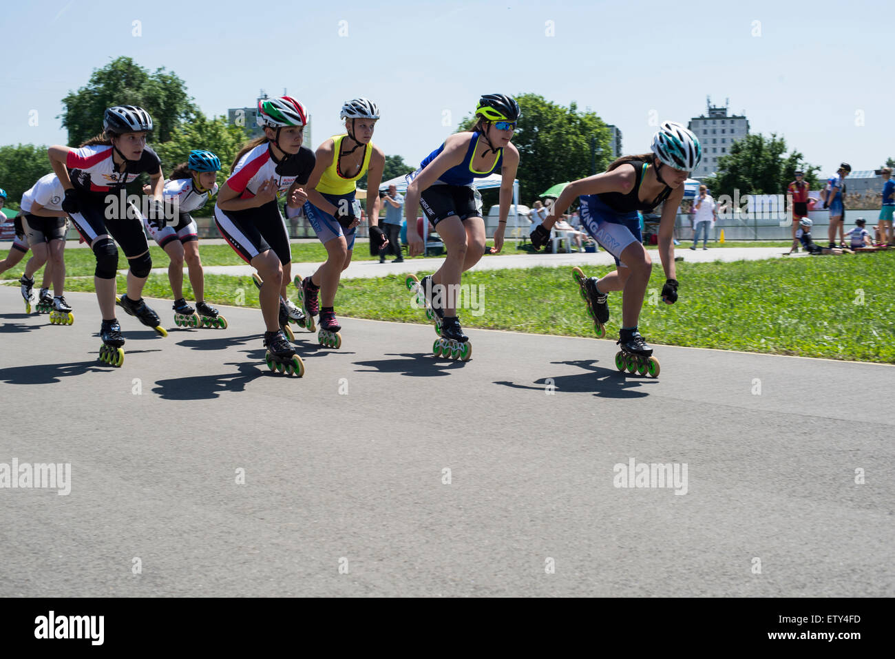 Young women in speed inline skate competition Stock Photo Alamy
