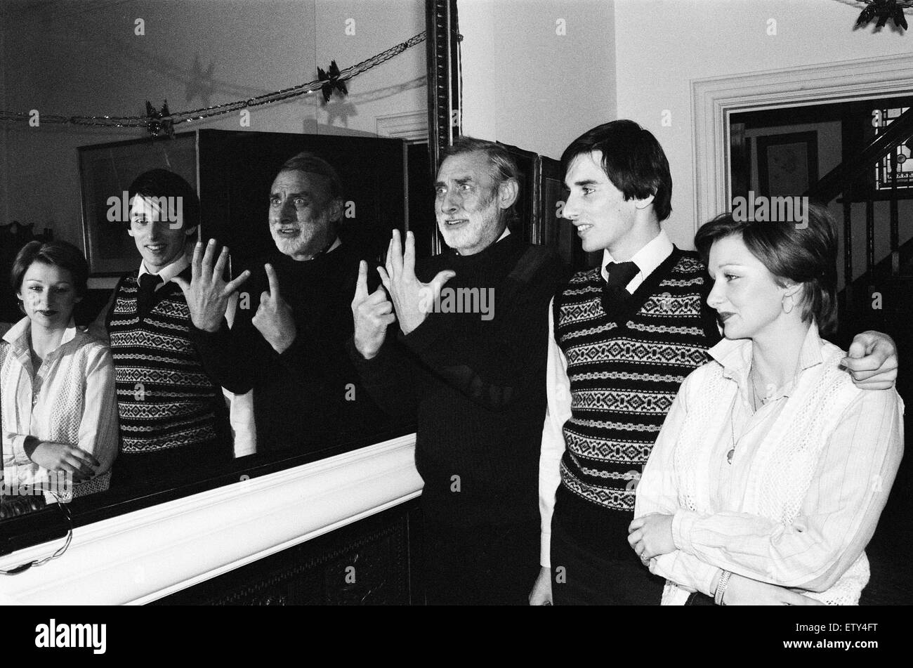 Comedian Spike Milligan at his home in Hertfordshire. Pictured with his son Sean and daughter Sile. 9th January 1979. Stock Photo