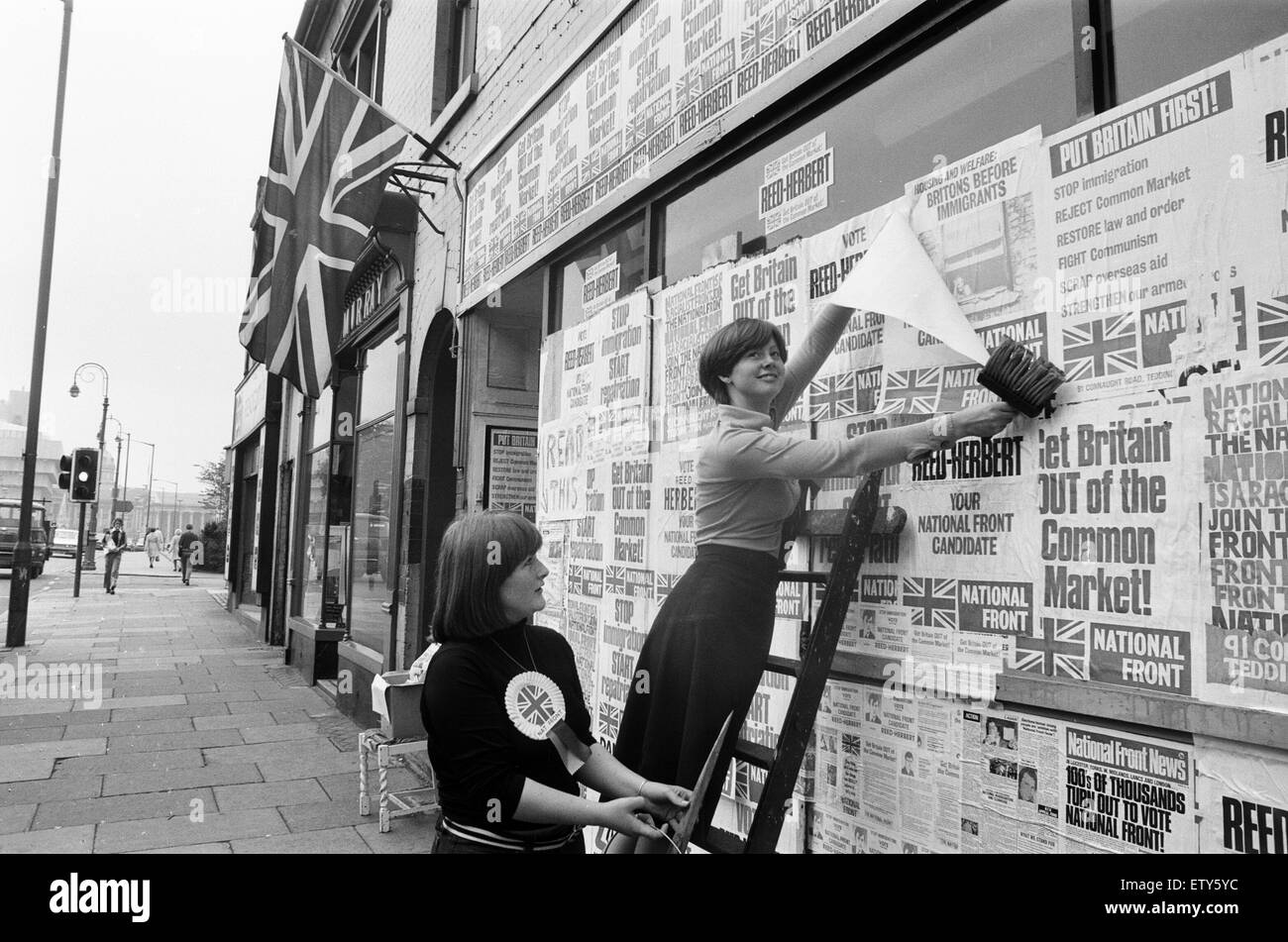 National Front Headquarters damaged during demonstrations, Ladywood, Birmingham, 15th August 1977. By-election, to be held on 18th August 1977. Stock Photo