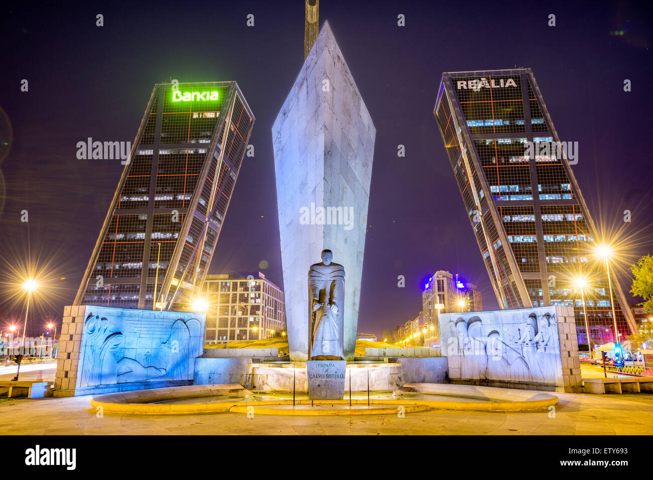 MADRID, SPAIN - OCTOBER 16, 2014: Puerta De Europa towers as viewed from Plaza de Castilla. Stock Photo