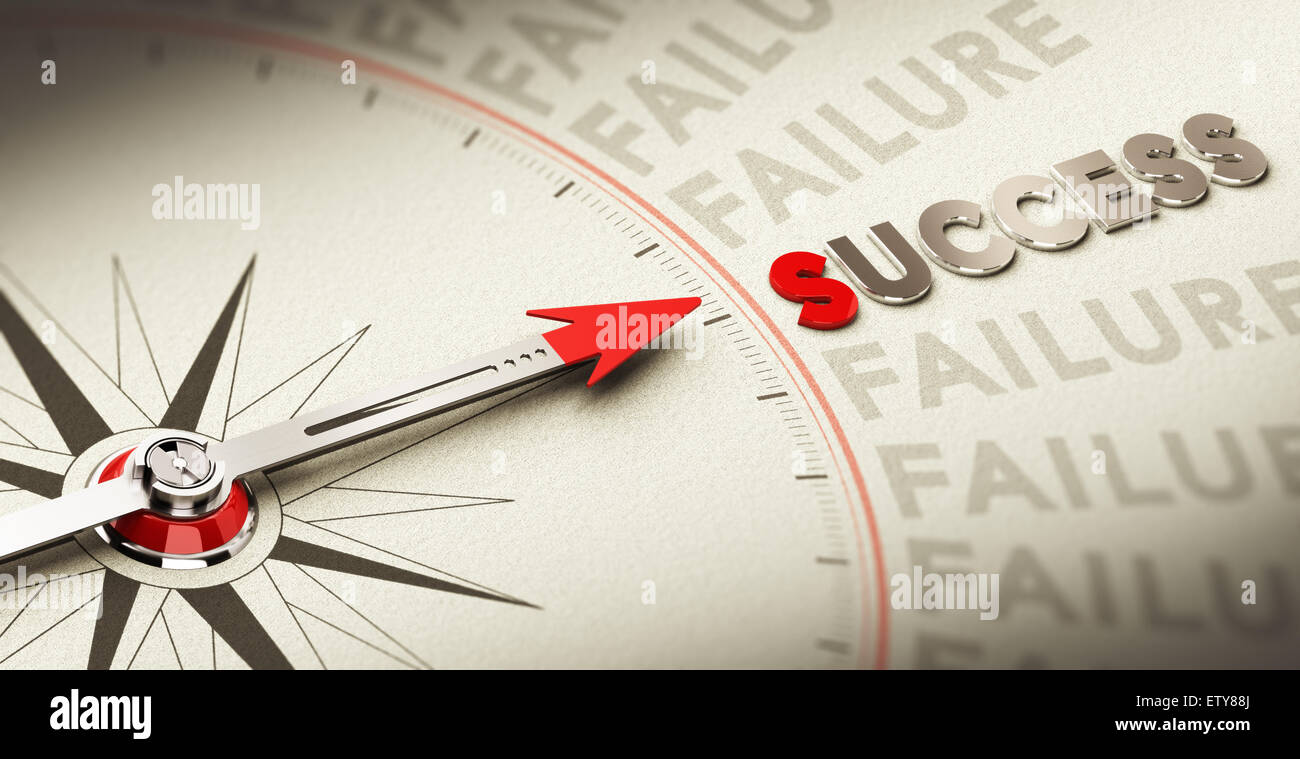 Compass pointing the word success made in magnetic material over old fashioned paper, concept for motivation purpose Stock Photo