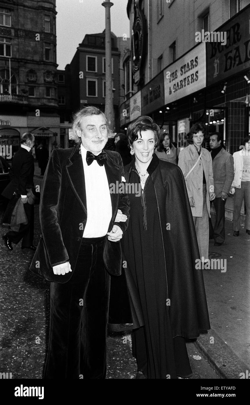 The Royal Film Performance of 'The Three musketeers' at the Odeon Leicester Square, London. Spike Milligan with his wife Paddy Milligan. 25th March 1974. Stock Photo